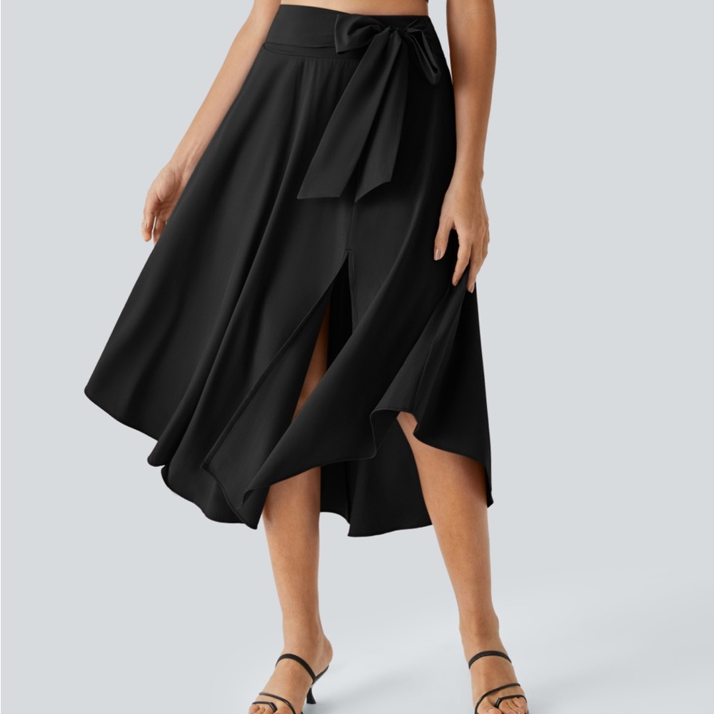 Breezeful High Waisted Tie Side Curved Hem Quick Dry Flowy Midi Skirt